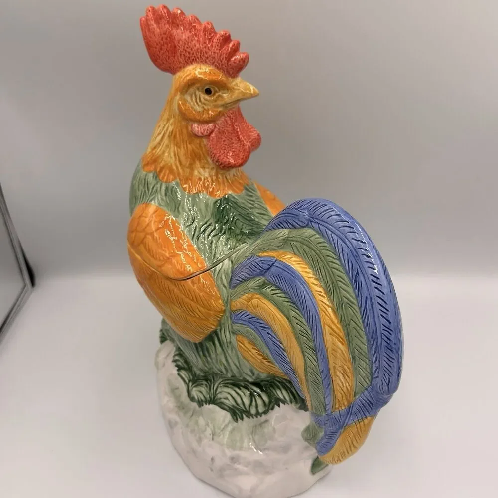 Vintage Rooster Cookie Jar Hand Painted Ceramic Farmhouse Kitchen Decor Japan